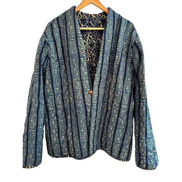 Pure J Jill Cotton 2X Reversible Quilted Jacket Blue Pockets Artsy Lagenlook - Picture 11 of 12